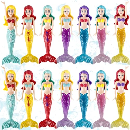 Hoarost 14 Pcs Mermaids Underwater Diving Pool Toys Assorted Colors Mermaids Water Toys for Swimming Pool Party Supplies Bathtub Summer Beach Game