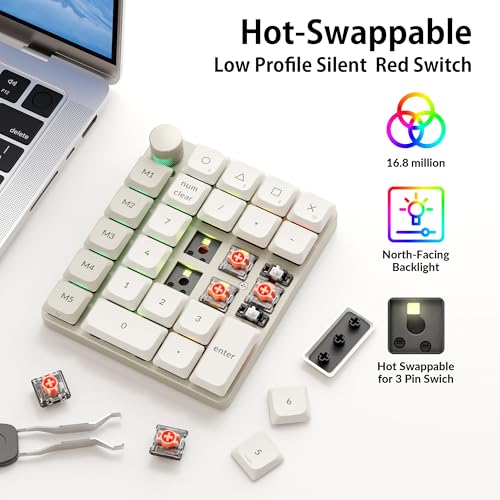 Image of Keychron K0 Max QMK Wireless Custom Number Low-Profile RGB Backlit (Hot-Swappable) Silent Red Switch Keypad, 2.4 GHz & Bluetooth 5.3 Connection, 1000Hz Polling Rate - Retro Version