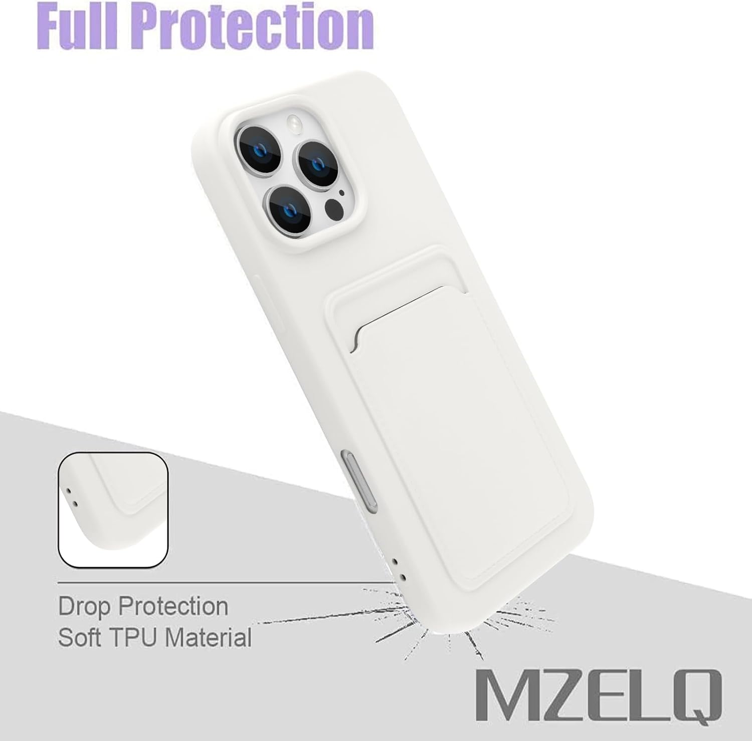 MZELQ Compatible with iPhone 16 Pro Case TPU Card Holder Wallet Cover,Camera Protection + Screen Protector Soft Card Slot Phone Case -White - Image 5