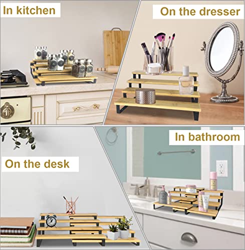Derkniel 4 Tier Expandable Bamboo Spice Rack Cabinet Step Shelf Organizer For Kitchen Pantry Countertop Cupboard #TOP6