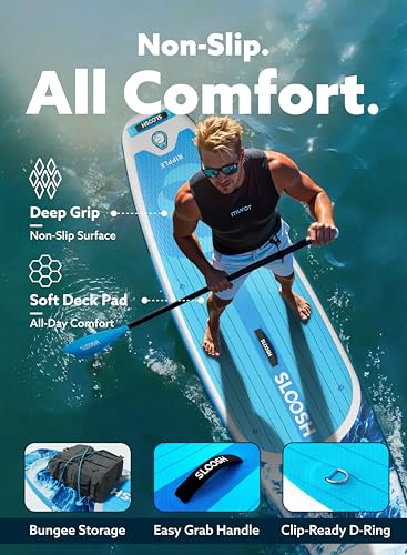 SLOOSH Inflatable Stand Up Paddle Board, 10\'6\" Paddle Boards with Premium Accessories, Non-Slip EVA Deck, Ultra-Light Carry Bag, Ripple SUP for Youth & Adults of All Skill Levels, Coastal Splash - Thumbnail 6