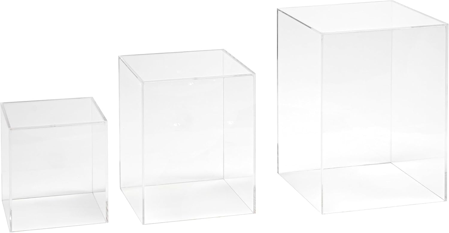 Red Co. Set of 3 (5", 7", 9") Square Clear Acrylic Event Decor Display Pedestal Stands with Polished Edges