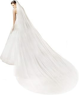 Bridal Wedding Veil 2T Trailing Long Cut Edge with Comb White Ivory Off-white