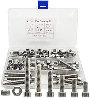 BT-B M8 Stainless Steel Hexagon Socket Head Cap Screws Hexagon Socket Head Screw Head Bolt and Non-Slip Nut Combination Box (BTB M8(16-20-25-30-40-50) MM 36PCS)