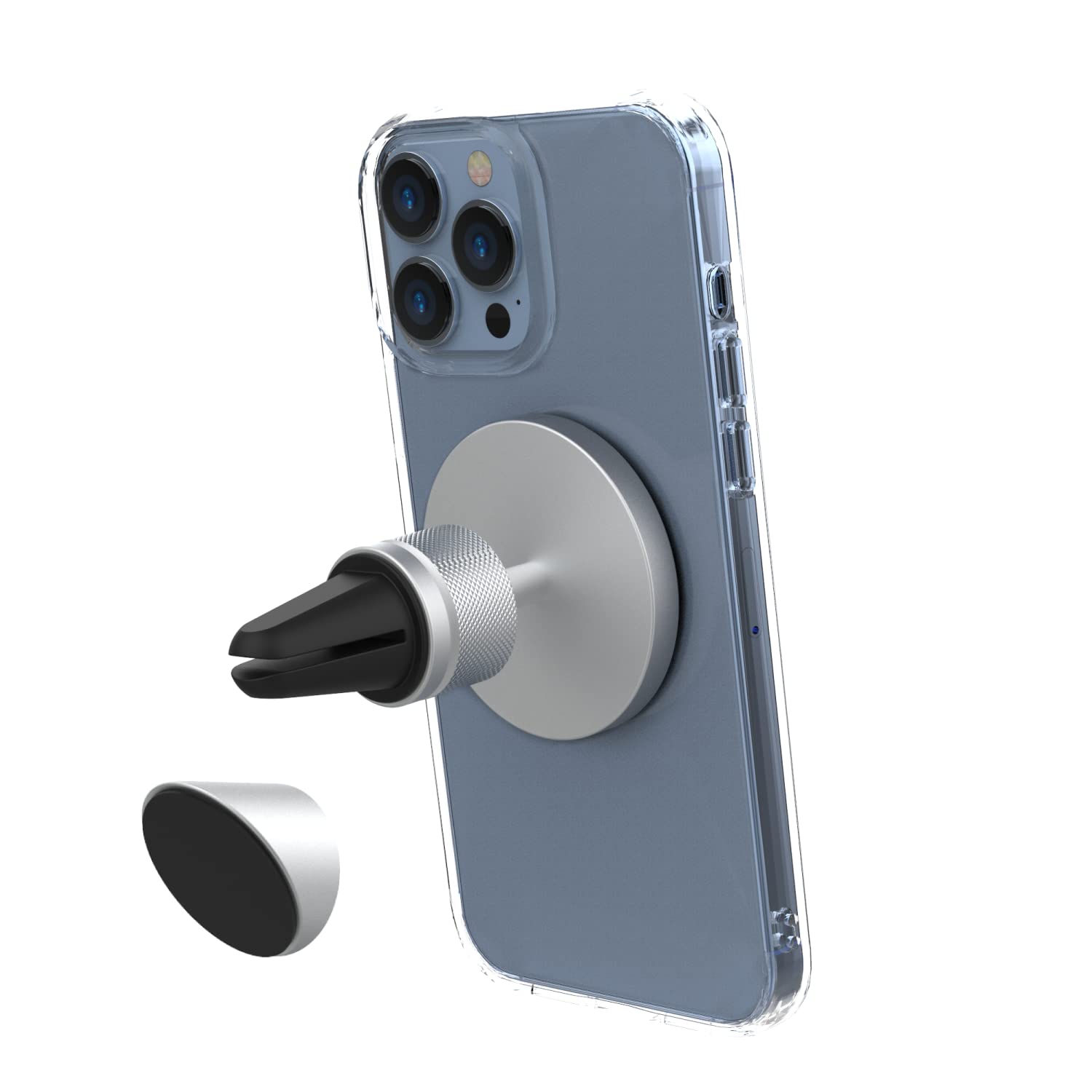 Just Mobile AluDisc Go I - Supporto magnetico per cellulare da auto, compatibile con funzione di ricarica magnetica, supporto per ventola da auto in alluminio (argento)