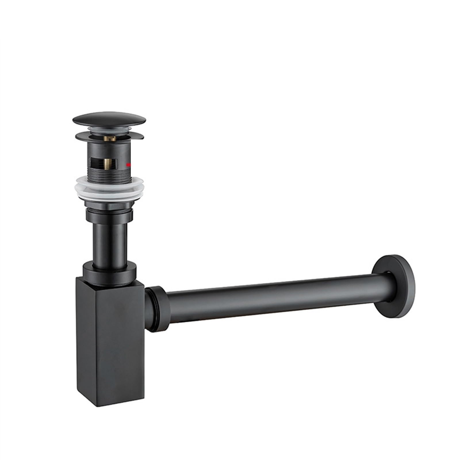 Sifón para Lavabo Válvula de sifón emergente for Fregadero de Drenaje de Trampa de Botella Cuadrada for Lavabo de baño Manguera de Trampa en P Negra for renovación del hogar.(Black Overflow)