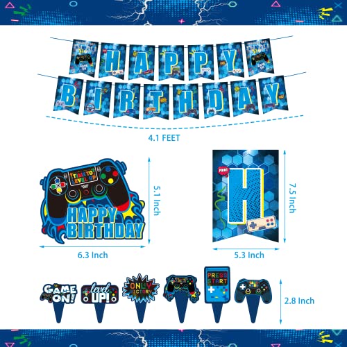 Blue Gamer Birthday Party Decoration - 270Pcs Video Game Gaming Party Supplies For Boys Birthday Party - Table Cover, Plates, Cups, Napkins, Utensils, Hanging Swirls, Birthday Banner, Cupcake Topper, Cake Topper, Stickers, Bracelets & Balloons Serves 16 Guests #TOP3