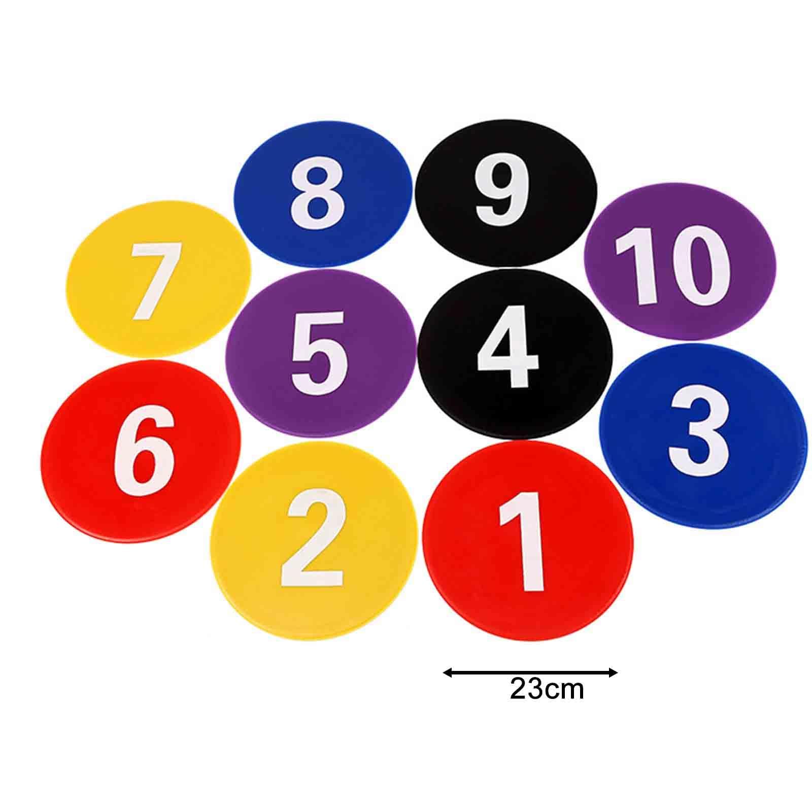 rockible 10 Marcatori da Pavimento Numerati, Punti di Riferimento, Marcatori da Allenamento, Marcatori a Disco Piatto, per Allenamenti di Basket E Calcio