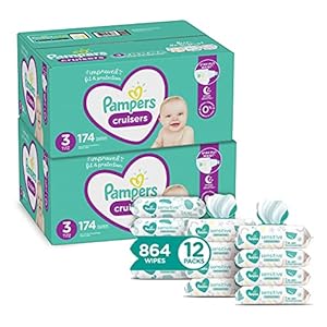 Pampers Cruisers Disposable Baby Diapers Size 3, 2 Month Supply (2 x 174 Count) with Sensitive Water Based Baby Wipes…