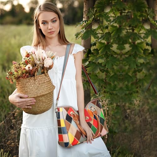 HESHE Genuine Leather Handbags Colorful Purses for Women Crossbody Bag Multi-color Tote Purse Designer Hobo Shoulder Bag2