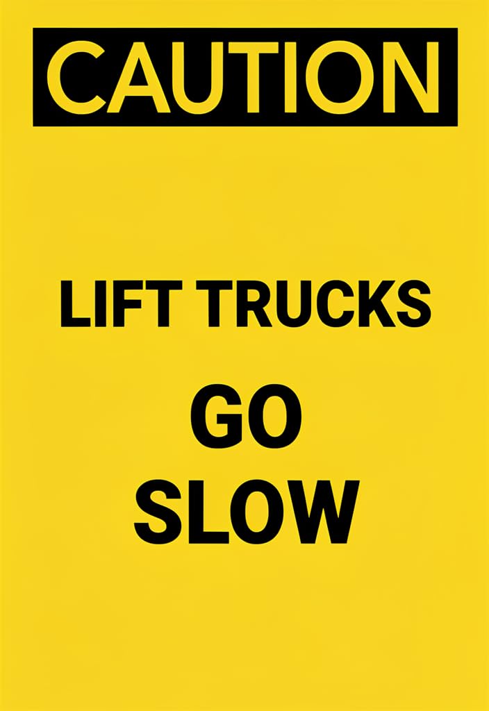 peiyeety Caution Lift Trucks Go Slow Tin Sign 12x8 Inch, Yellow & Black Safety Warning Metal Wall Decor for Warehouse, Factory, Garage, Loading Dock, Workshop, Industrial Work Area