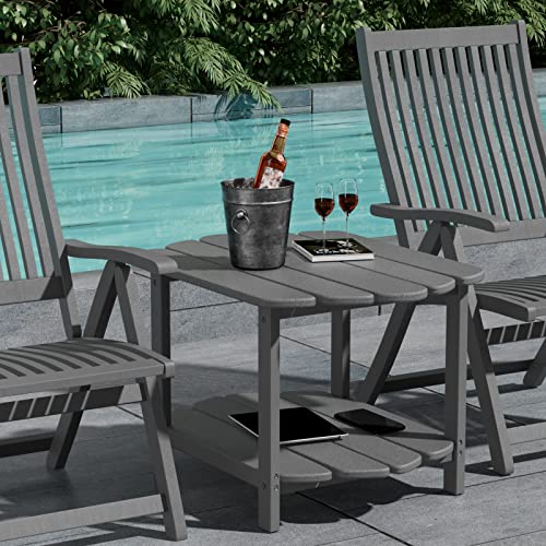 Ferfalder 2 Tier Outdoor Side Table-Oversize End Table Weather Resistant Patio Table For Backyard Balcony Outdoor Indoor Bathtub Grey #TOP2
