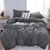 LIFETOWN Striped Duvet Cover, Jersey Knit Cotton Duvet Cover Set 3 Pieces, Black White Striped Design, Super Soft and Easy Care, King Size