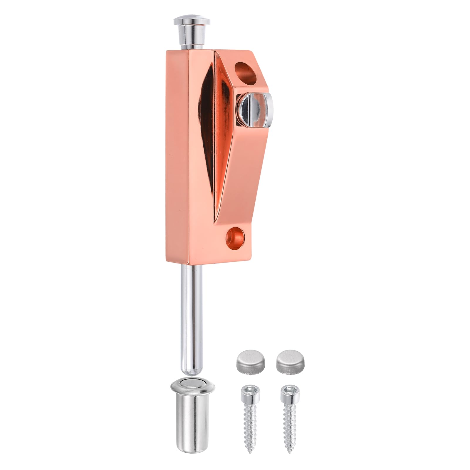 sourcing map Spring Loaded Latch Pin, Sliding Barrel Bolt Door Lock Heavy Duty Vertical Latch Door Lock Cane Bolts with Knob for Glass Gate Window Garage Barn [1Pcs, Rose Gold]