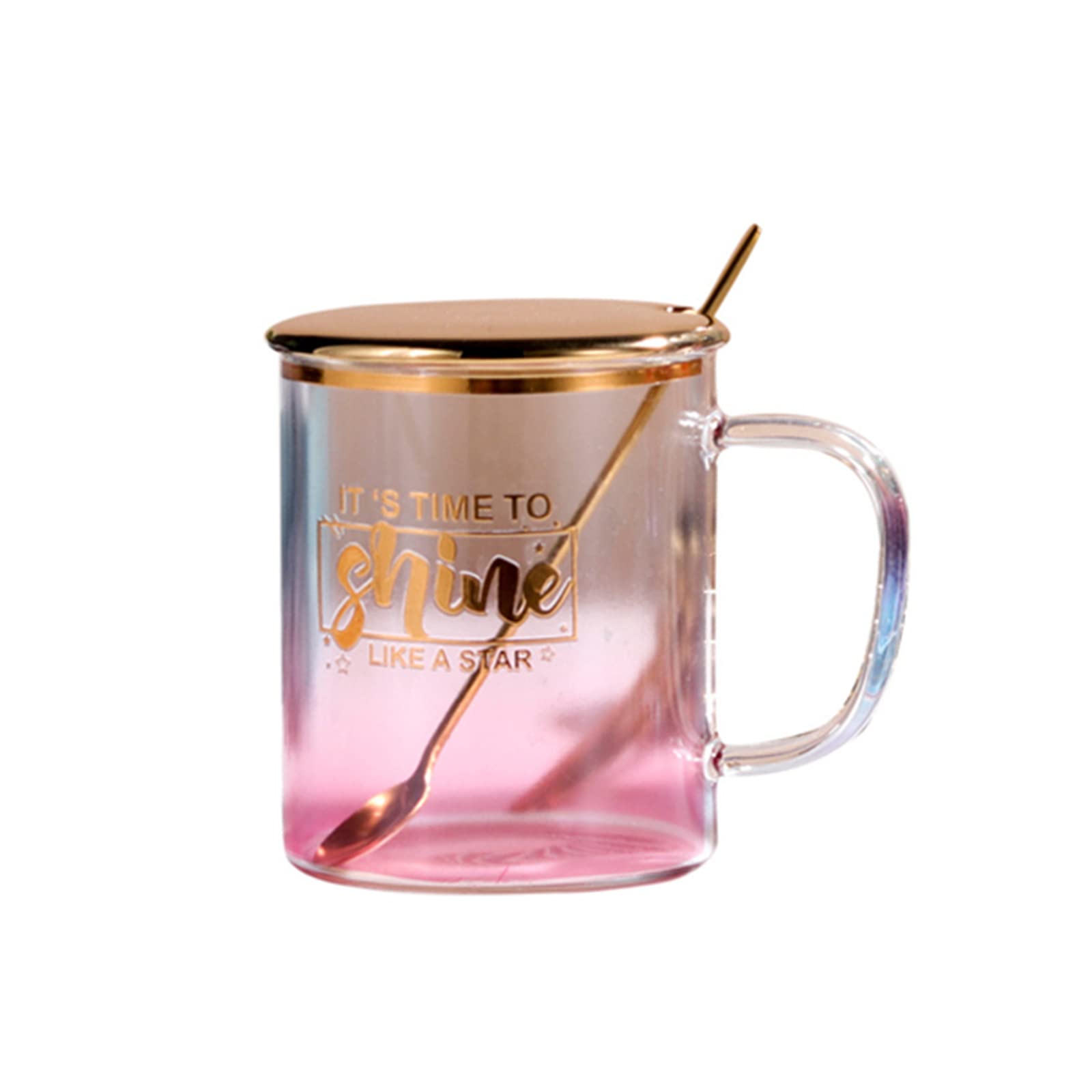 Glass Coffee Mugs with Ceramic Lids and Spoon Insulated Double Walled Glass Coffee Cups for Cappuccino, Latte, Tea, Espresso, Beverage Hot/Cold PINK