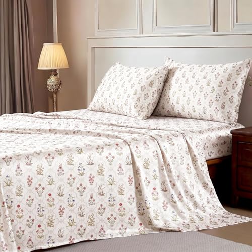 Image of Ishro Home Premium Bedsheet for Double Bed with 2 Pillow Covers - Cloud Cotton Bedsheet, Soft, Silky Smooth & Wrinkle Resistant, Luxury Printed Design (Flat Double Bed Size, Agra Meadow)