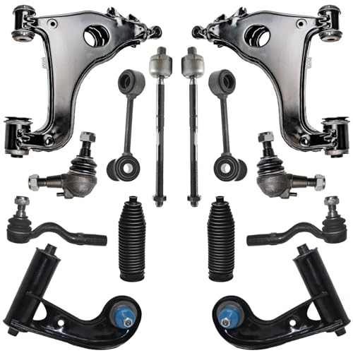 Image of Detroit Axle - RWD Front End Suspension Kit for Mercedes-Benz E320 E420 E430 E55 AMG, Upper Control Arms Ball Joints Lower Control Arms Lower Ball Joints Sway Bars Tie Rods Boots Replacement - 14pc Se