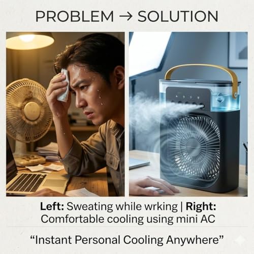 Image of Drumstone 𝐁𝐞𝐚𝐭 𝐭𝐡𝐞 𝐇𝐞𝐚𝐭 5 Year Warranty Portable Air Cooler | Mini AC Cooling Fan | Rechargeable Fan | USB Fan | Mist Fan | Personal Cooler | Room Cooler Summer EssentialI nstant Cooling