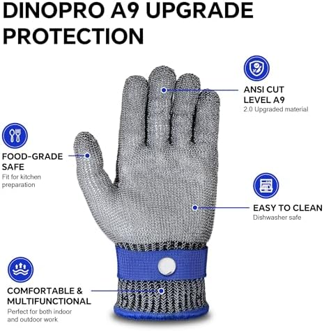 ZEEGO ANSI A9 Cut Resistant Glove, Food Grade Stainless Steel Mesh Metal Glove, Suitable for Mandoline, Kitchen Cooking,Butcher Meat Cutting and Oyster Shucking(Large Size)