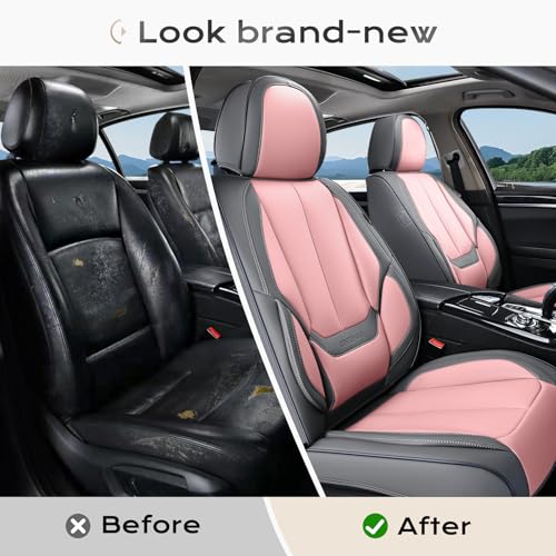 Image of Coverado Seat Covers, Car Seat Covers Front Seats, Leather Seat Covers for Cars, Car Seat Protector Waterproof, Gray Car Seat Cushion, Front Carseat Cover Universal Fit for Most Cars Pink