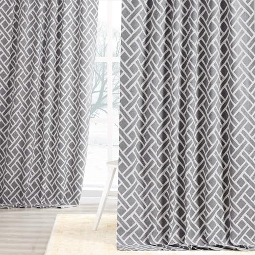 Image of HPD Half Price Drapes Modern Geometric Printed Curtains Luxury Cotton Curtains 120 Inches Long (1 Panel) Room Darkening Curtains for Bedroom & Living Room, 50W x 120L, Crosshatch Geometrical Grey