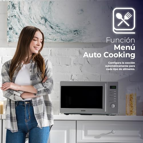 Svan Microondas 20 Litros con Grill Inox SMW2700DGX. 700W, Grill 1000W, 8 Programas, Modo Descongelación, Revestimiento Interior, Fácil Limpieza, Temporizador 95min. - imagen 6