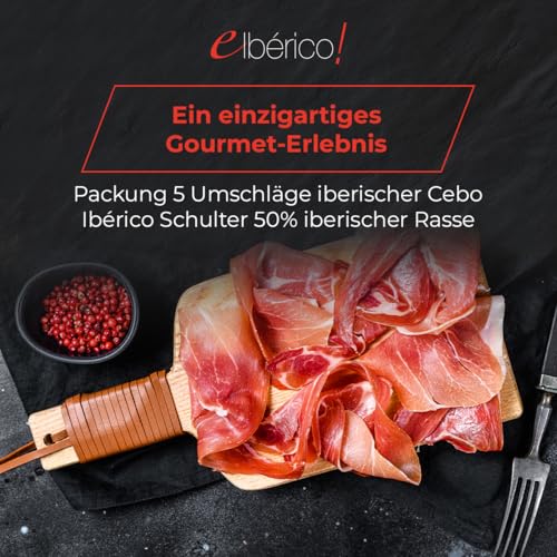 Packung mit 5 Päckchen – Schulter vom Cebo-Schwein – Wurst mit authentischem Geschmack und traditioneller spanischer Reifung – Perfekt zum Genießen oder Teilen – Elbérico