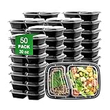 APSIC Meal Prep Containers 50 Pack - 30oz 2-Compartment Disposable Take Out Food Storage Containers with Leakproof Lids, BPA Free Plastic To Go Lunch Boxes, Microwave/Dishwasher/Freezer Safe
