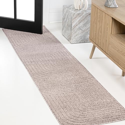 JONATHAN Y Odense High-Low Angle Light Taupe 2x8 Indoor/Outdoor Runner Rug for Patio, Backyard, Living Room, Bedroom, Office, Hose-Washable (SCN101C-28)
