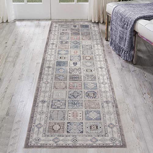Decomall Gloria Washable Runner Rug, Modern Plaid Non-Slip Long Rugs For Hallway Long Kitchen Corridor, Blue 2’6”X9’ #TOP15