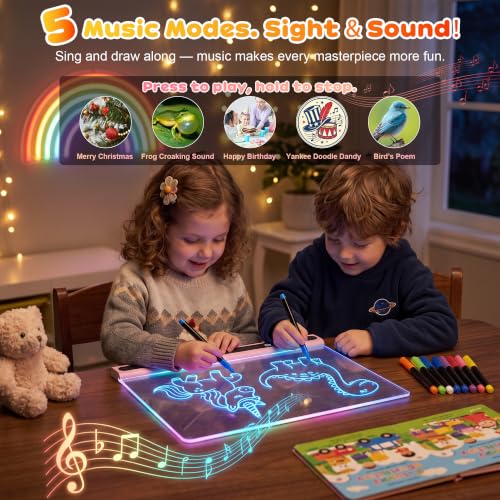 16 Inch LED Drawing Board for Kids Rechargeable Pink 5 Music Modes 14 Light Effects - image 2