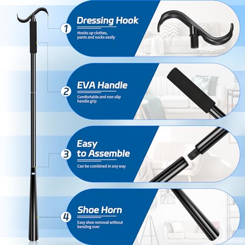 Kekoy 35.5 Inch Long Handled Shoe Horn - Dressing Stick Sock Remover Aid Helper - Adjustable & Versatile Dressing Aid for Shoes, Socks, Shirts, Pants, Pack of 1 - Thumbnail 4