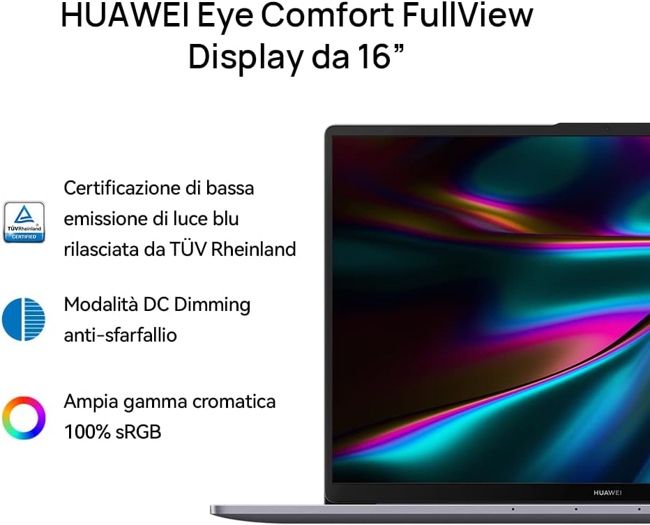 HUAWEI Matebook D16 Laptop, Eye Comfort FullView Display Notebook PC Portatile da 16 pollici, Intel Core i7-12700H, 16 GB RAM+512 GB SSD, Windows 11, Space Gray, estensione garanzia di 6 mesi