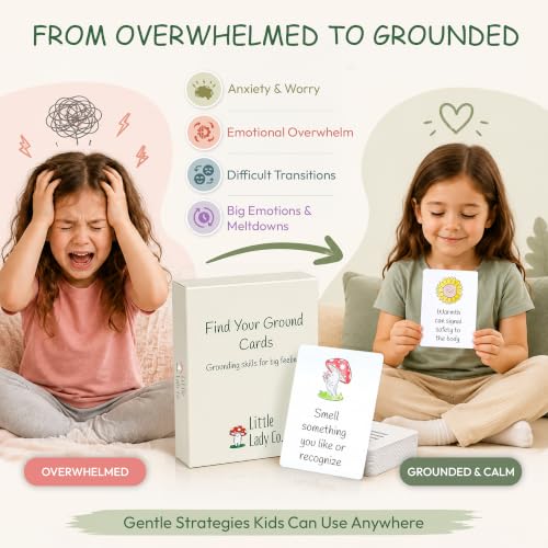 Emotional Regulation Cards, Calm Down Coping Skills Activities for Big Feelings and Self Regulation, Find Your Ground Cards, 30 Card Deck with Parent Guide