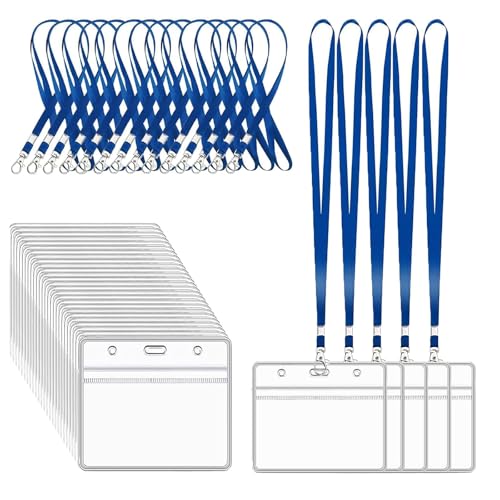 XHDA Blue 30PCS Lanyards for Neck with 30PCS Card Holder, Lanyard with Clear Plastic Card Holder for ID Card and Staff