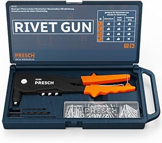 Presch Rivet Gun Set with Case and 75 Blind Rivets - Robust Professional Riveter Rivet Gun - Riveting Tool with an Ergonomic Handle for Blind Rivets