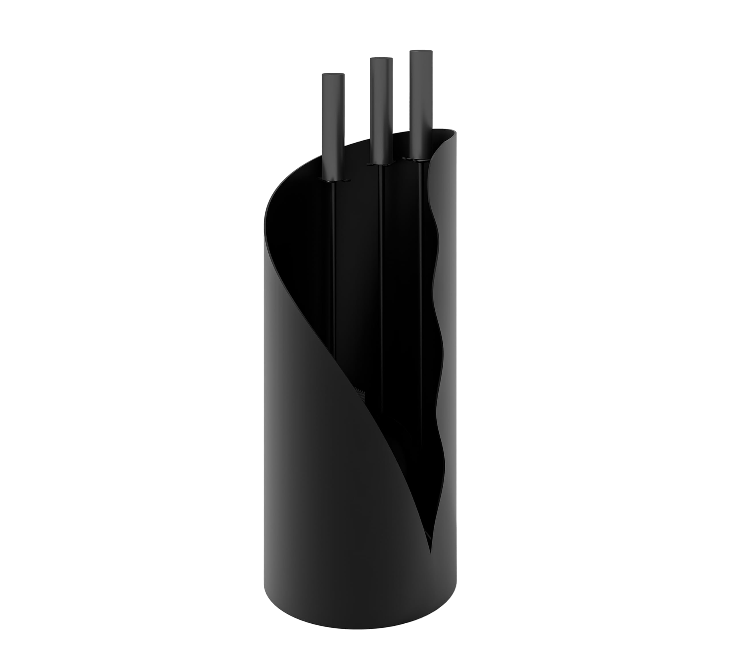 Kingson Juego Moderno de Accesorios para Chimenea con Soporte - 3 Herramientas, Altura de 52,5 cm, Base Cilíndrica de 18 cm, Mangos de Acero Inoxidable Negro - Accesorios para Chimenea, Estufa de Leña