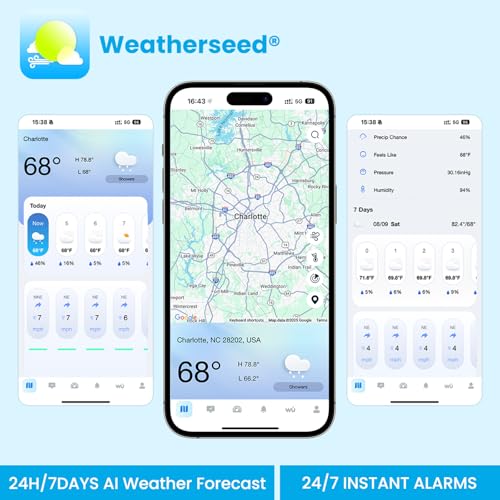 Sainlogic Smart WiFi Weather Stations Wireless Indoor Outdoor SA8 Plus,24/7 AI Weather Forecast by Weatherseed®, Home Weather Station with APP/Email Alert, Rain Gauge, 2-Year Data Storage（Only 2.4G） - Thumbnail 3