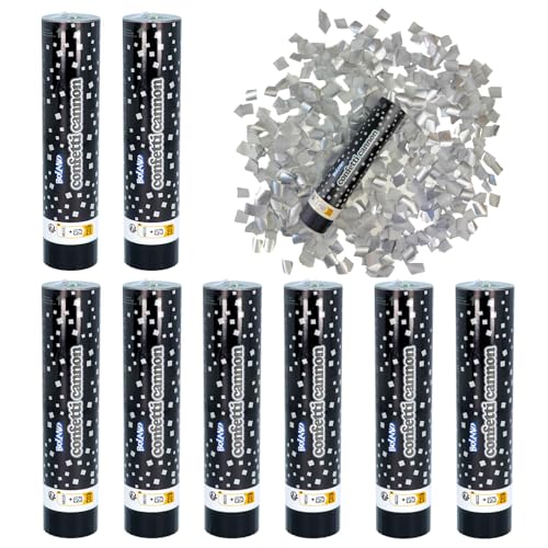 Lot de 8 canons à confettis - 20 cm - Convient également pour les enfants - Shooter de fête - Confettis colorés, dorés ou argentés - Pour anniversaire d'enfant, fête, mariage, Nouvel An, anniversaire