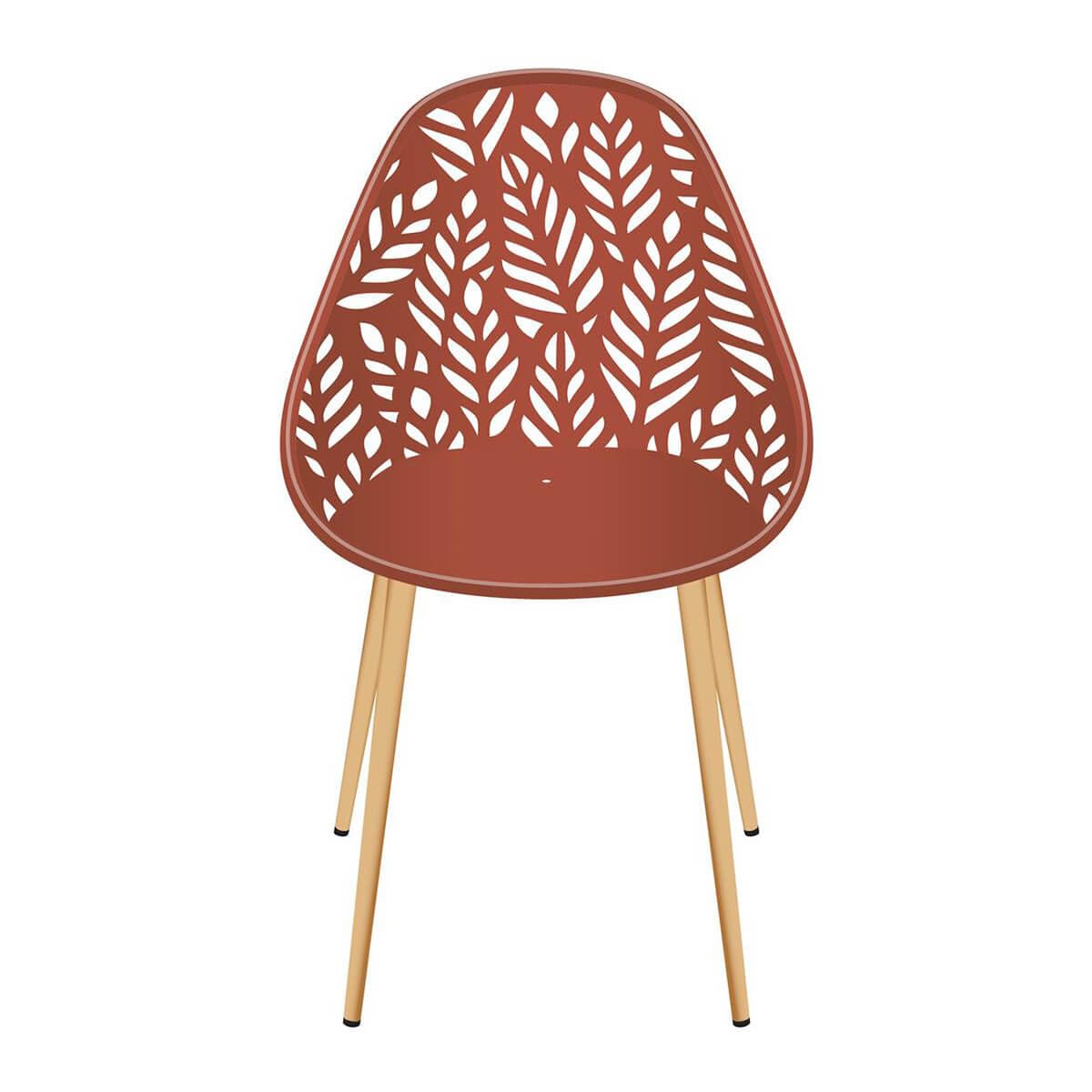 Lot De 4 Chaises De Jardin Coque Plastique Ajourée Vert Olive Pieds Metal Saori