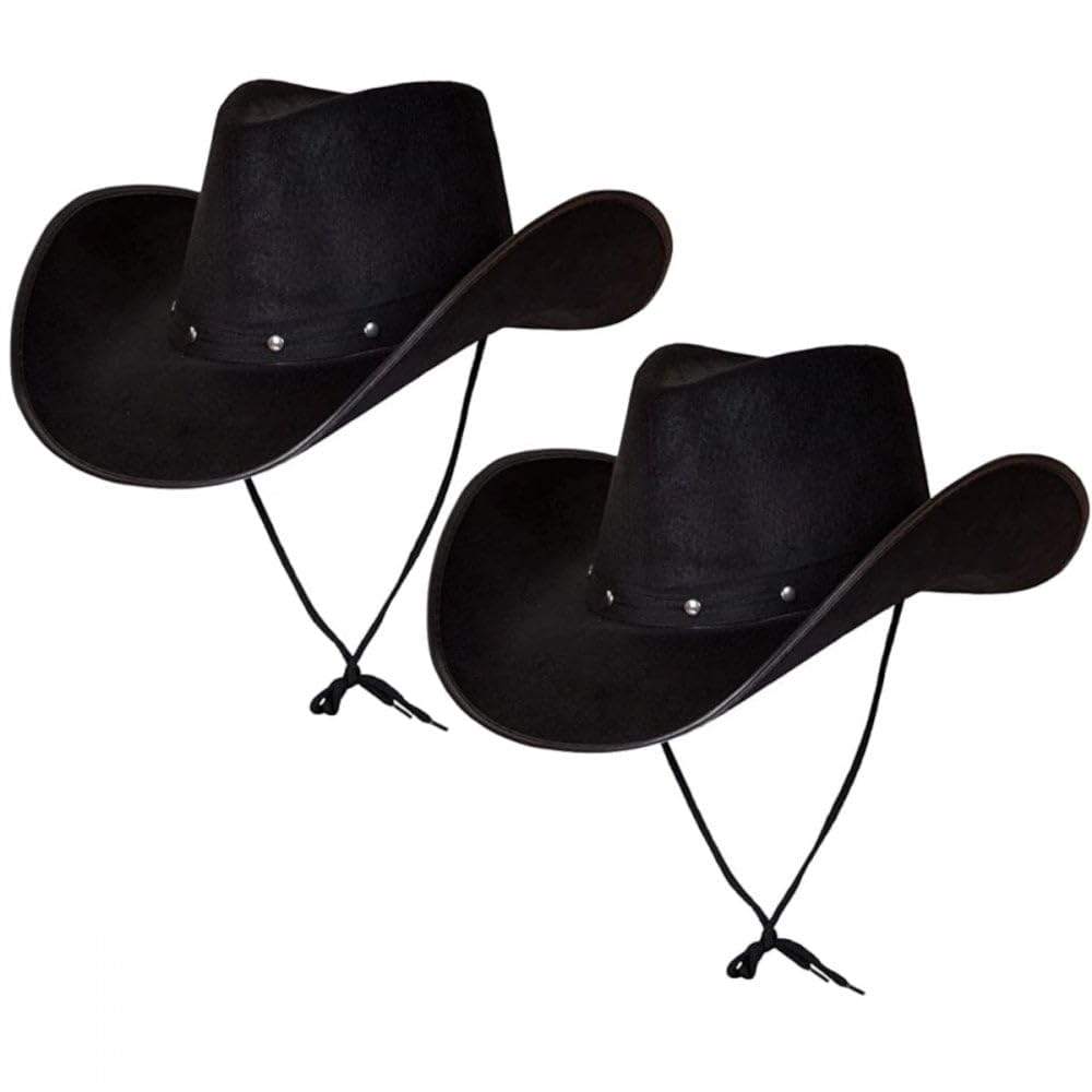 Titch & Timbo Adult Texan Cowboy Hat 2 Pack (Multiple Options) : Fancy Dress Party Accessory Country Western Rancher Wild West Music Festival (Classic Texan, Black,Black)