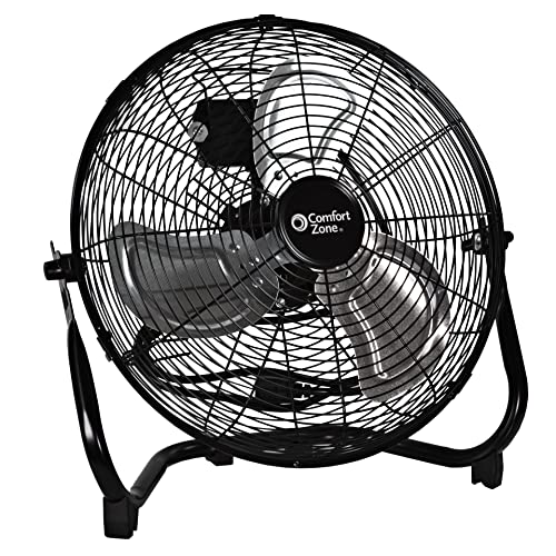 Comfort Zone Czhv14B 14” High Velocity 3-Speed Cradle Mount Floor Fan With 180-Degree Adjustable Tilt, All-Metal Construction, Carry Handle And Rubber Feet For Stability, Black #TOP7