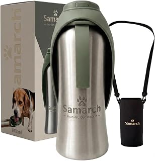 Hunde Trinkflaschen Set für Unterwegs, 800ml Hundetrinkflasche + Umhängetasche, Hundewasserflasche Trinknapf, Silikon Trinknapf, Premium Edelstahl Wasserflasche to go, auslaufsicher & BPA-frei
