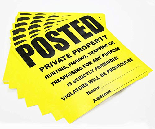 Image of 100 Per Pack Posted Yellow Private Property Sign by WristCo - 11 inch x 11 inch Outdoor, Weatherproof Tear- Resistant Tyvek high Visibility for Warning No Trespassing Hunting Fishing Trapping, Made in USA
