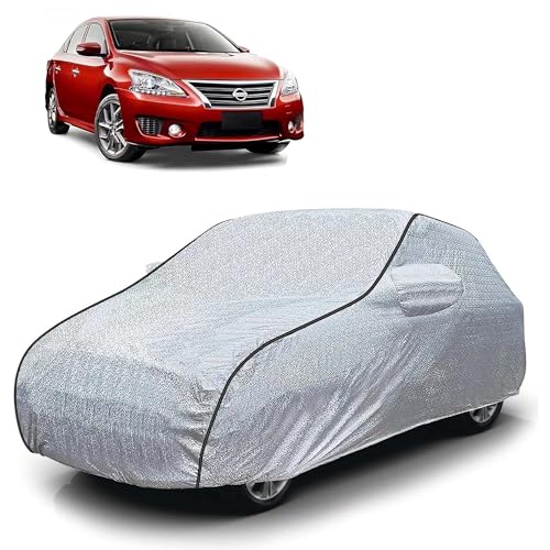 Image of Sulfar 100% Waterproof Car Body Cover Compatible with Mirror for Nissan Pulsar (Triple Stitched, Full Bottom Elastic, Magic Silver with Black Piping)