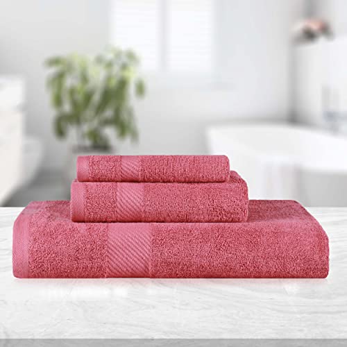 Superior Egyptian Cotton Quick Drying 3-Piece Towel Set, Home Essentials Includes 1 Bath, 1 Hand, And 1 Face Towel, Absorbent Towels For Guest/Master Bathroom, Shower Basics, Sandy Rose #TOP1