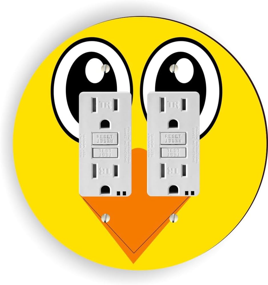 Island Gifting - Yellow Bird with Big Eyes Design - Round double rocker switch plate cover, fits two standard rocker or GFCI outlets, modern design.