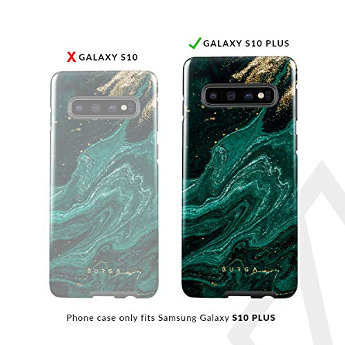 Burga Phone Case Compatible With Samsung Galaxy S10 Plus - Hybrid 2-Layer Hard Shell + Silicone Protective Case -Emerald Green Jade Stone Gold Glitter Marble - Scratch-Resistant Shockproof Cover #TOP1