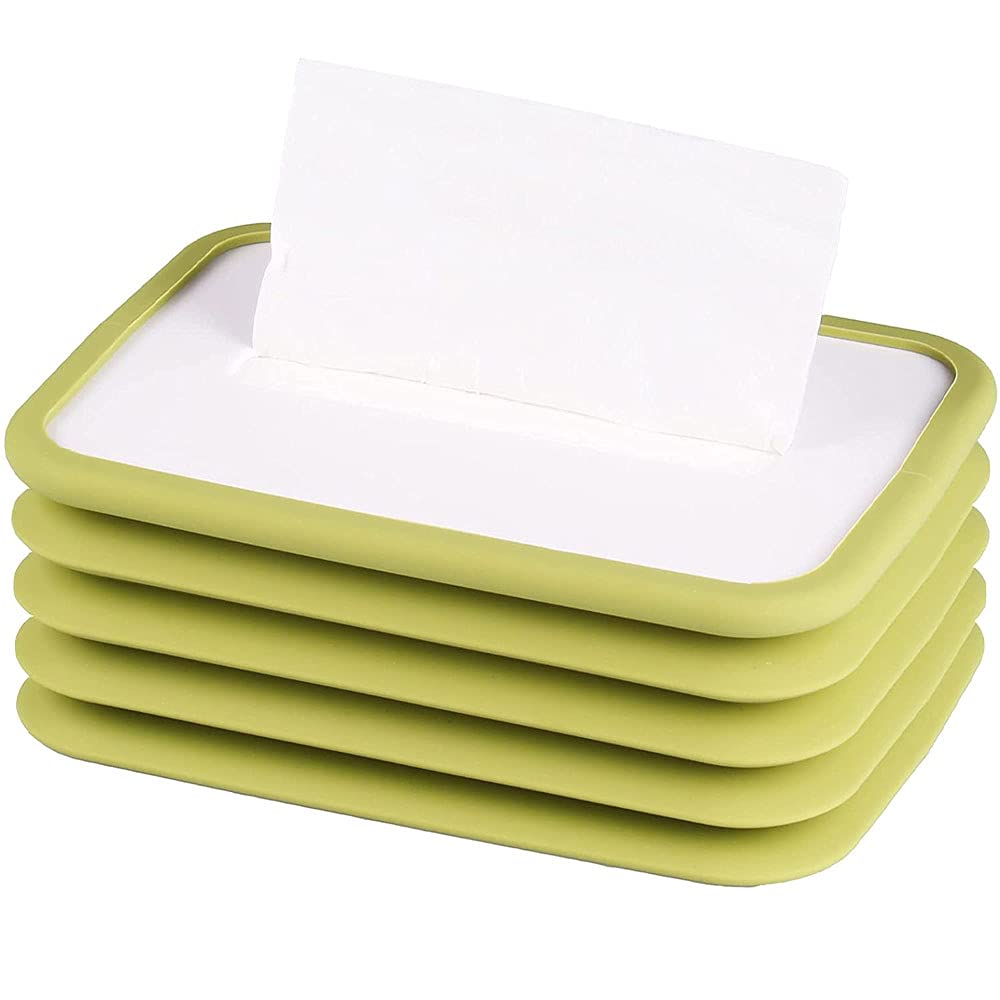 Tissue Box Silicone Lift, Free-Retractable Capacity Magic-Changing Tissue Box Holder, Silicone Tissue Holders for Bathroom Vanity countertop, Living Rooms, Bedrooms, Offices, Cars, Halls (Green)