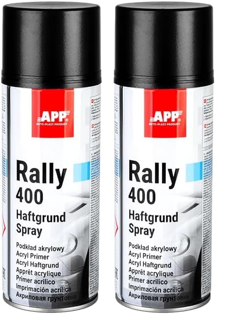 APP Rally 400 Acryl Primer Spray - Imprimación Universal | Imprimacion spray con excelente agarre | Pintura spray imprimacion para carrocería, metal, plástico y madera | 400ml | Negro (Paquete de 2)